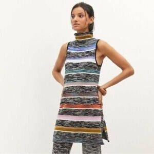 Anthropologie Colorful Stipe Knit Long Line Sleeveless Turtleneck‎ Artsy Top XS